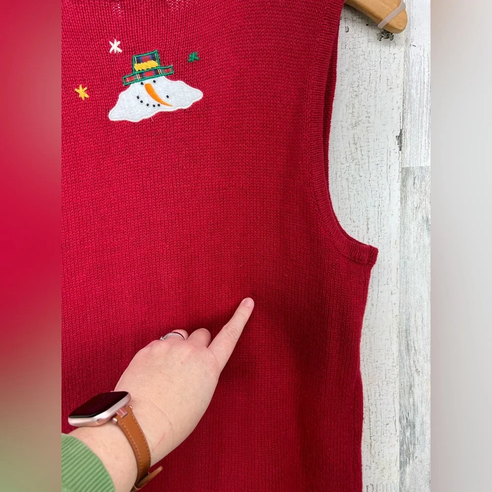 Vtg Bobbie Brooks Whimsical Snowman Cardigan Sweater Womens Medium